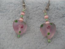 Pink Frost Glass Heart Earring w/Rosebuds in Katy, Texas